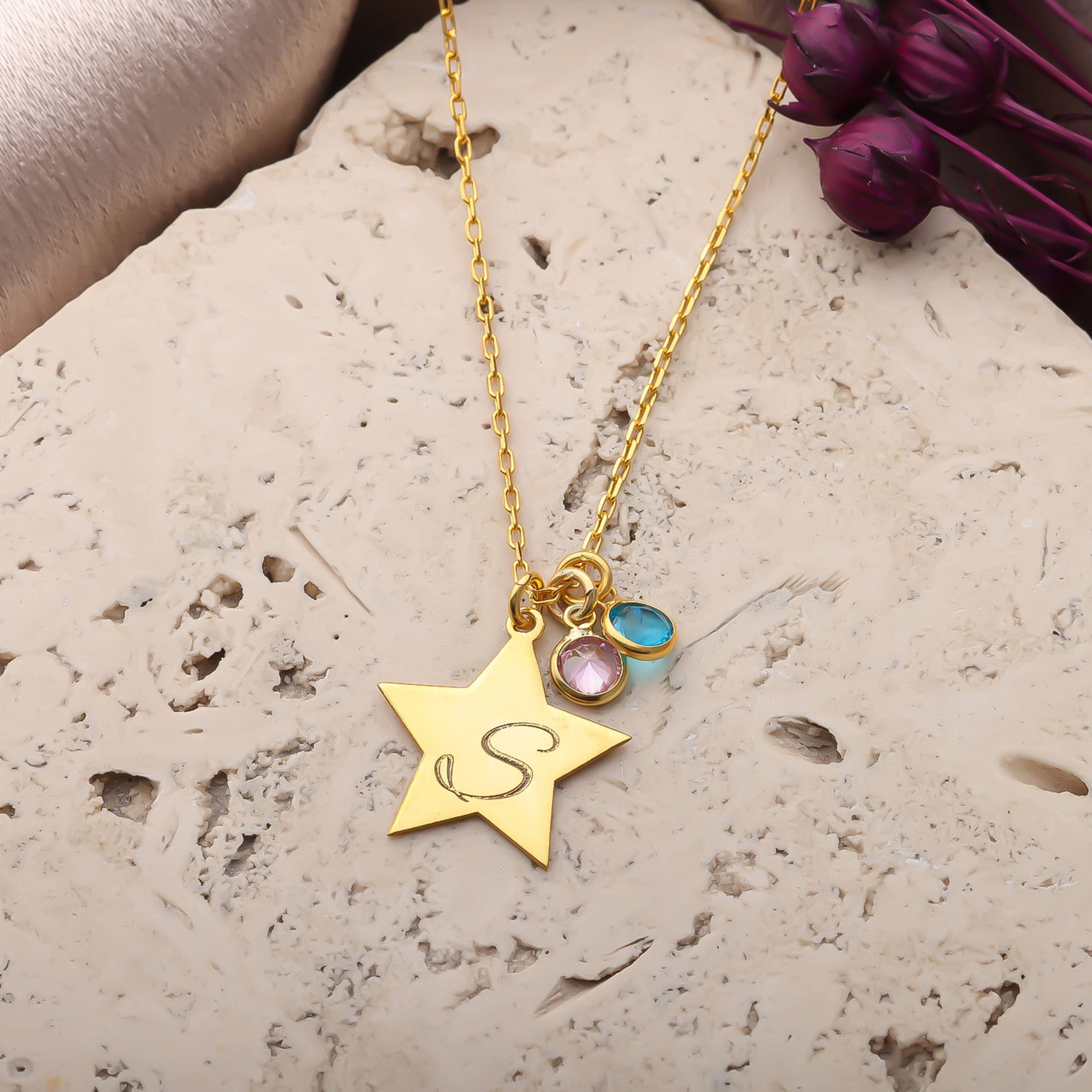 Custom Star Letter Necklace with Birthstones | Meaningful Gift Jewelry