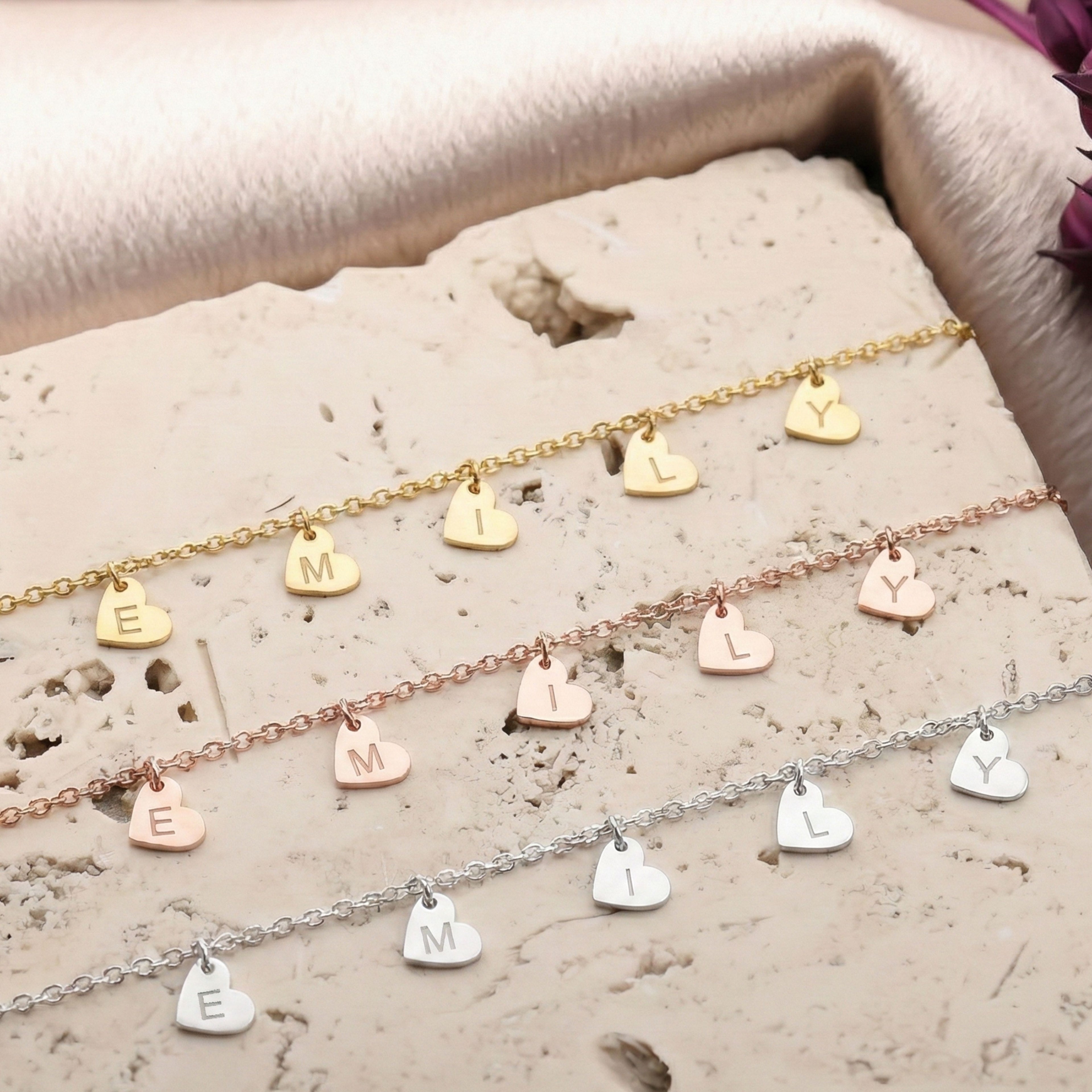 Personalized Heart Initial Bracelet for Women | Gold Plated Name Charm Bracelet - Dainty Gift Jewelry