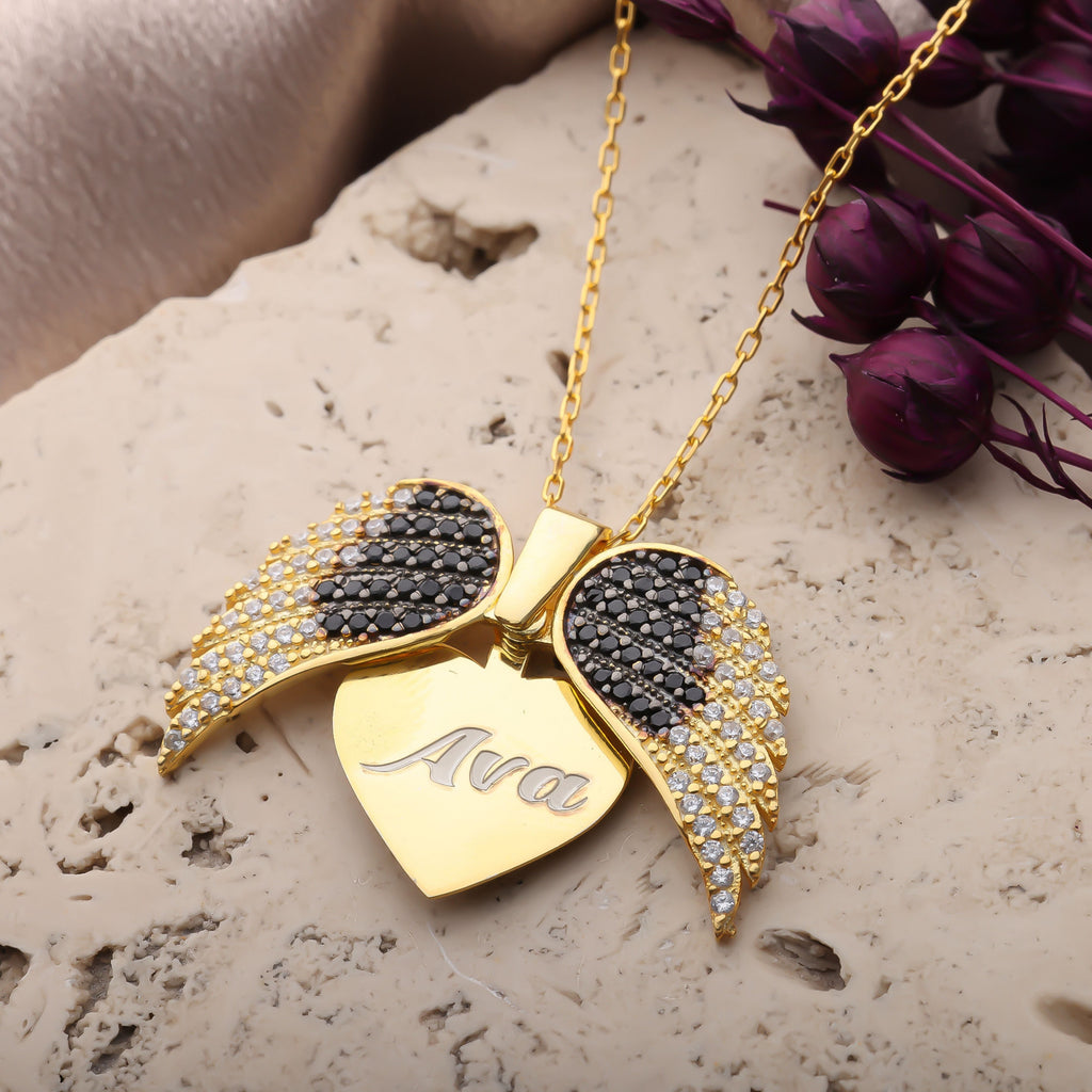 Guardian Angel Wings Necklace – Personalized Charm - Dainty Gift Jewelry