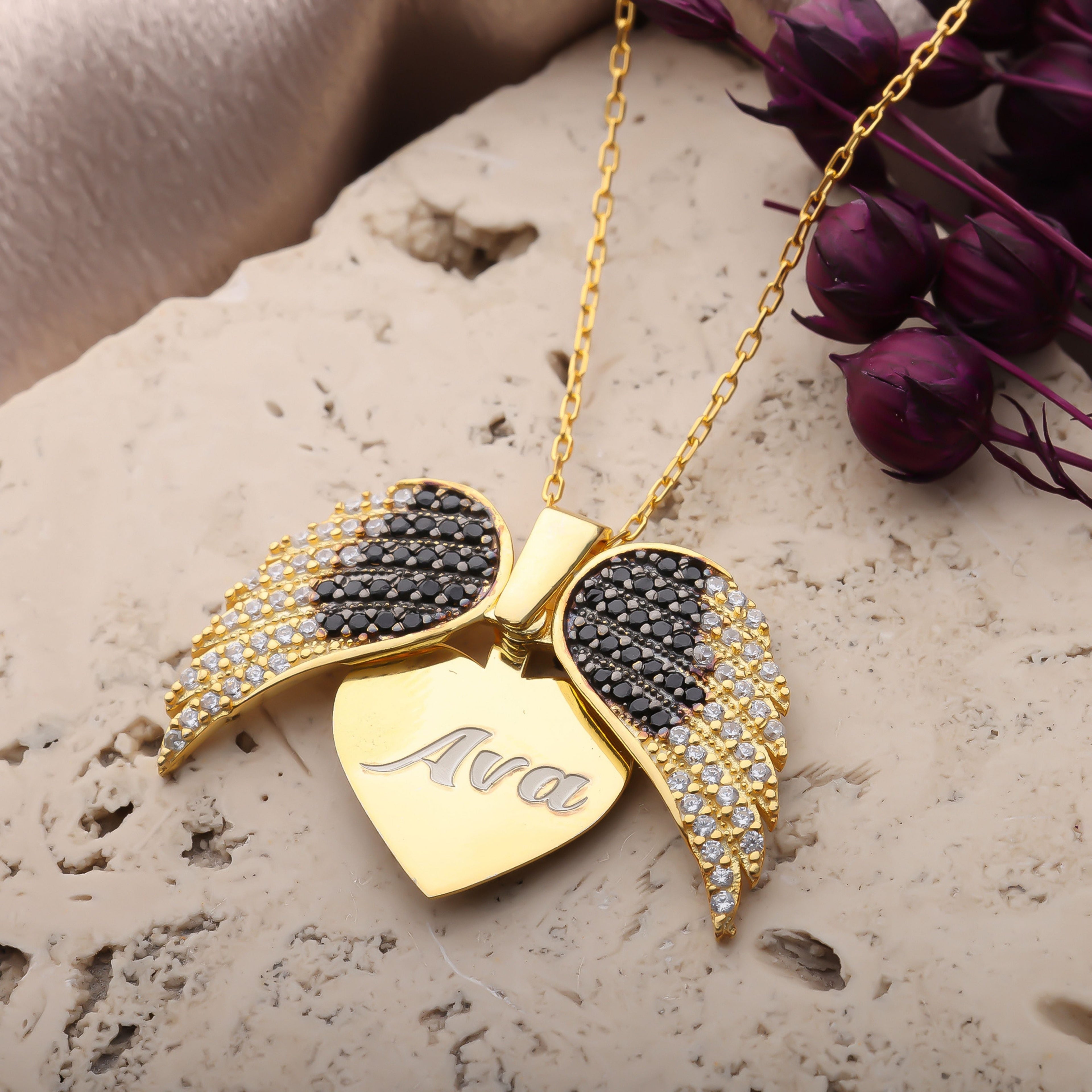 Guardian Angel Wings Necklace – Personalized Charm - Dainty Gift Jewelry