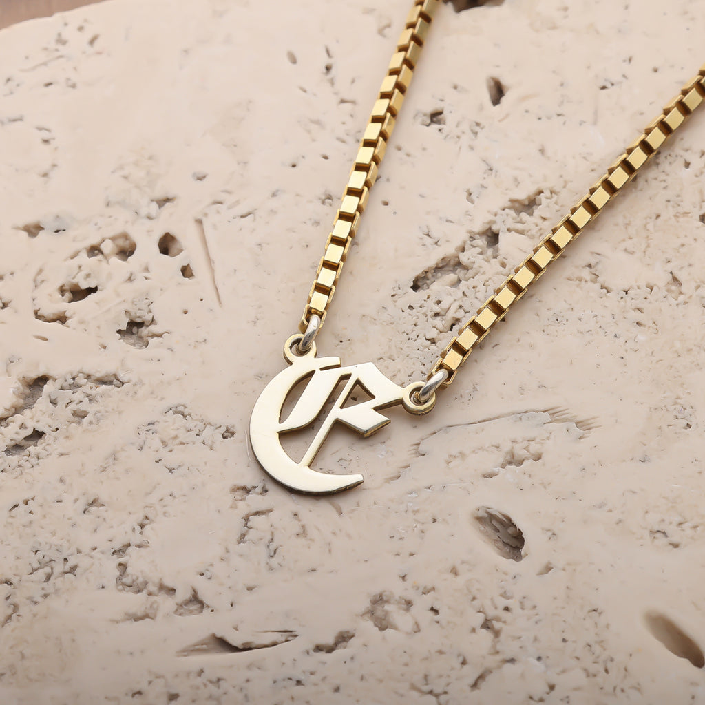 Old English Initial Necklace for Women | Gothic Letter Pendant