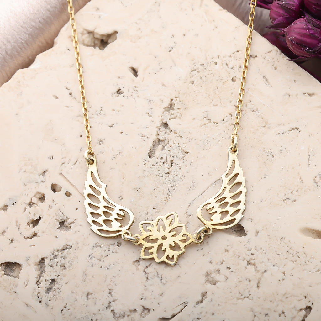 Birth Flower Angel Wings Necklace for Women | Personalized Floral Jewelry Gift - Dainty Gift Jewelry