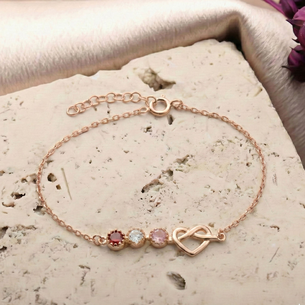 Personalized Birthstone Heart Anklet | Custom Love Charm Ankle Bracelet - Dainty Gift Jewelry