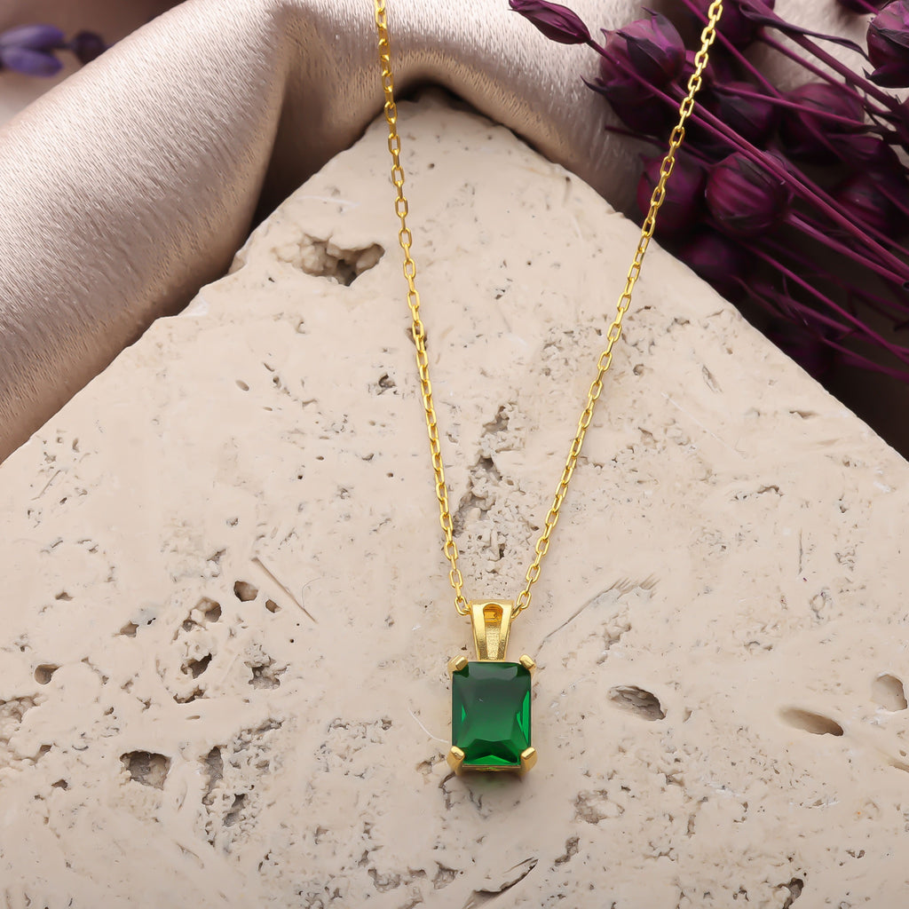 Emerald Green Pendant Necklace – Gold Plated Sterling Silver - Dainty Gift Jewelry