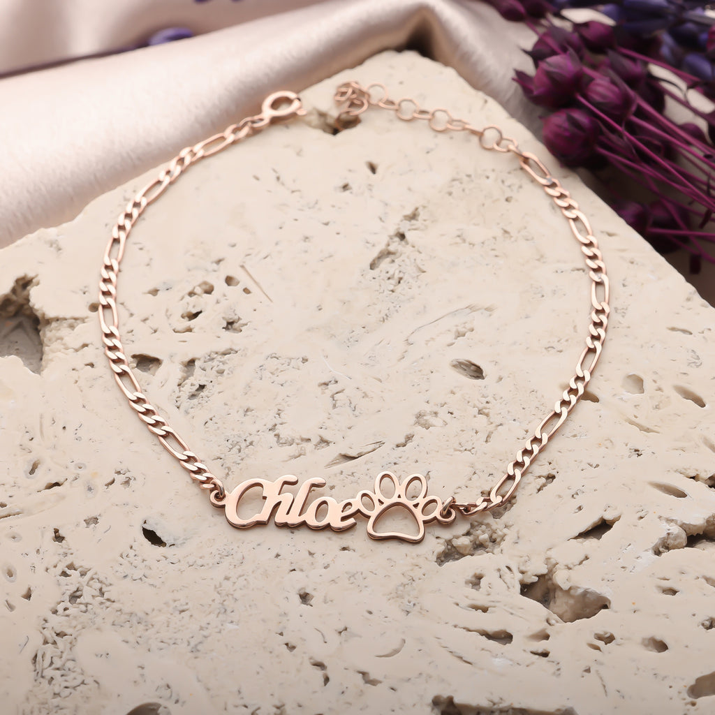 Personalized Paw Name Bracelet | Custom Pet Name Jewelry - Dainty Gift Jewelry