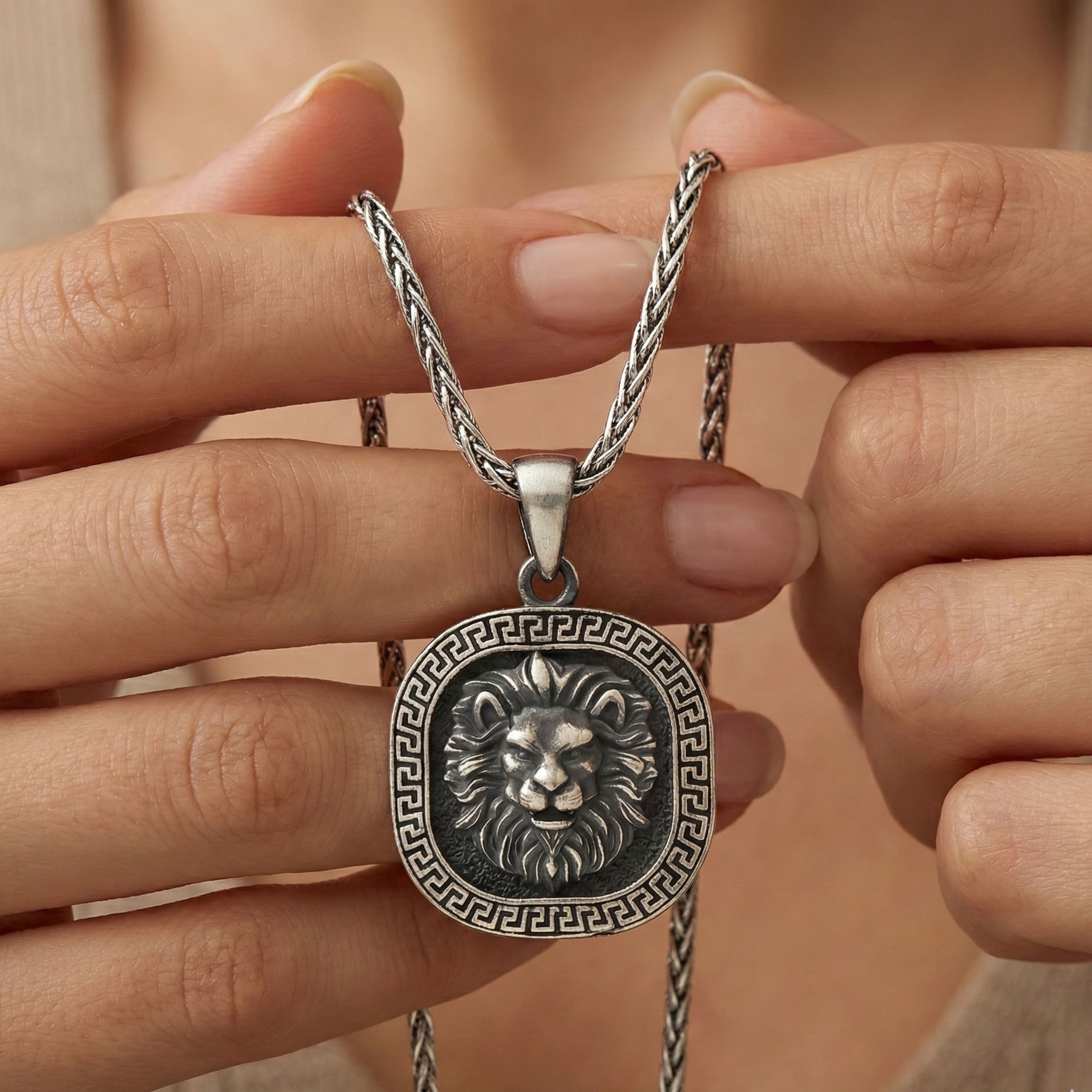 Lion Head Necklace for Men | Strength & Power Symbolic Silver Pendant Gift - Dainty Gift Jewelry