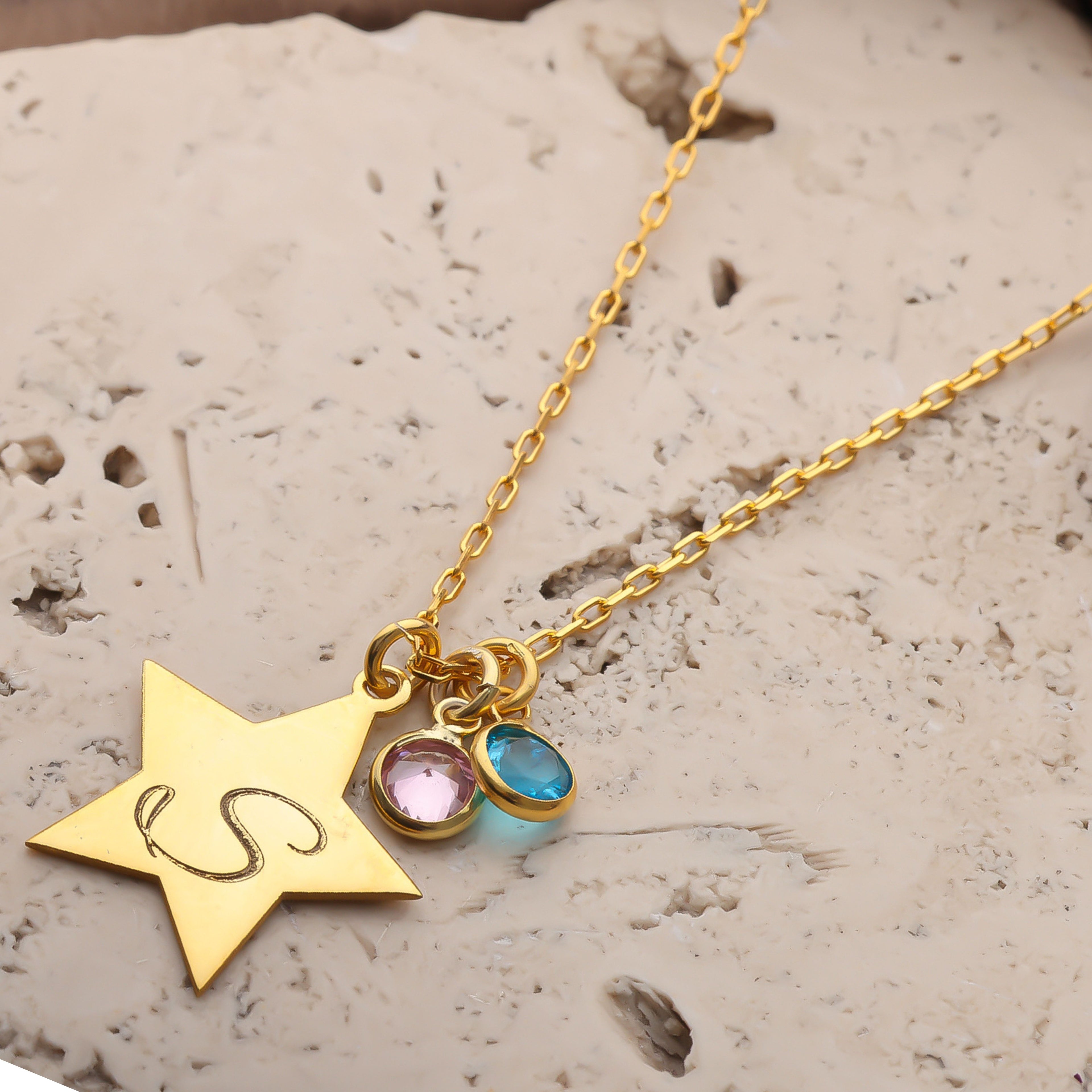 Custom Star Letter Necklace with Birthstones | Meaningful Gift Jewelry