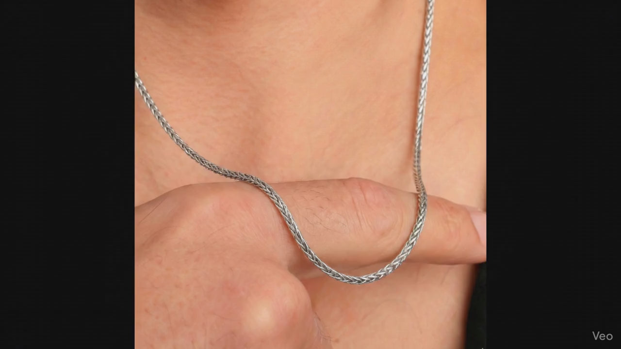 Men’s Braided Chain Necklace | Wheat Chain Silver Look Minimal Men Jewelry