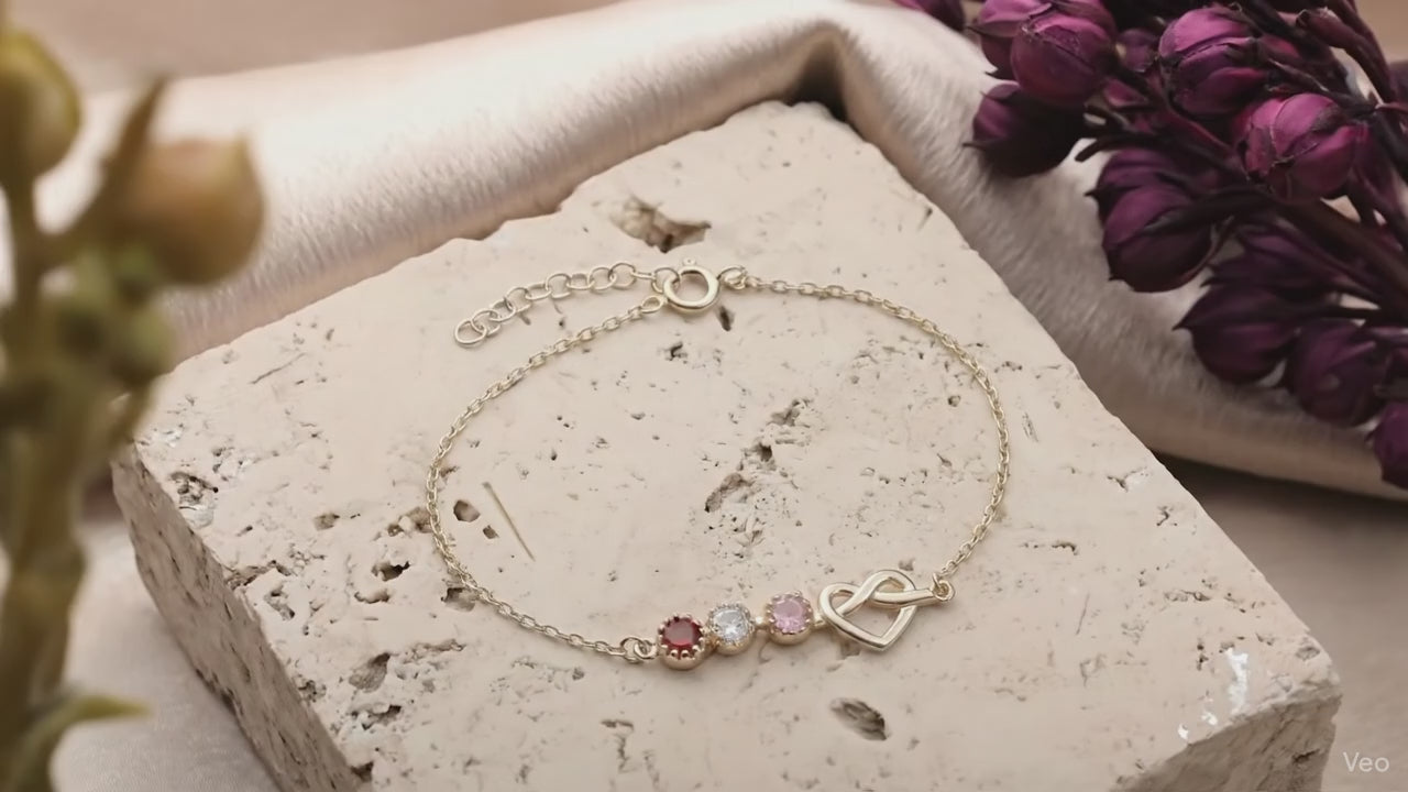 Personalized Birthstone Heart Anklet | Custom Love Charm Ankle Bracelet