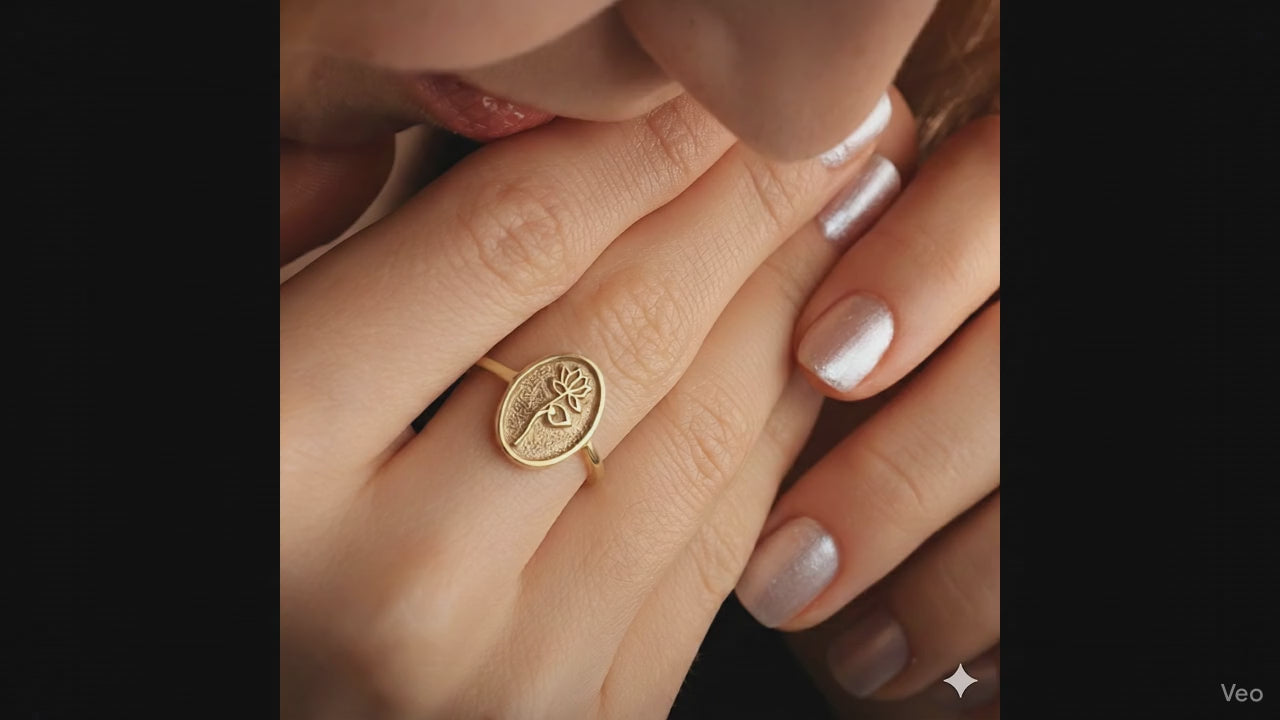 Personalized Birth Flower Signet Ring