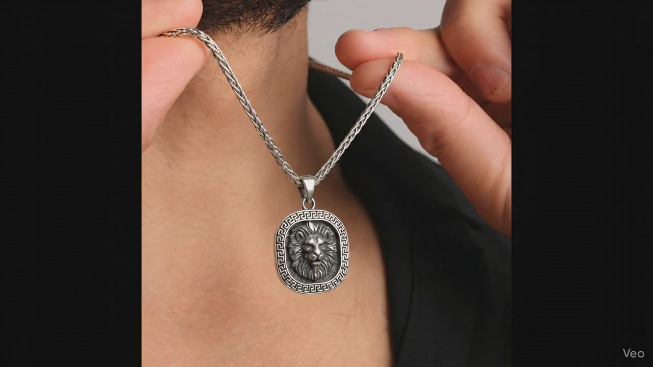 Lion Head Necklace for Men | Strength & Power Symbolic Silver Pendant Gift